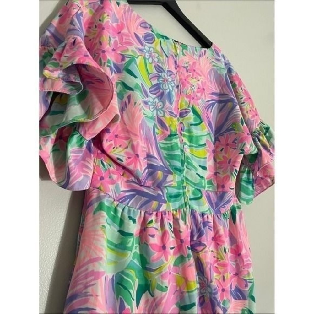 Lilly Pulitzer Dress Rayon Tropical Floral Ruffle Sleeve 8 Preppy Vacation - Picture 9 of 11